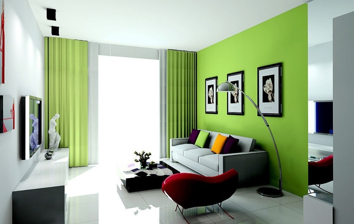 Salón con paredes en verde